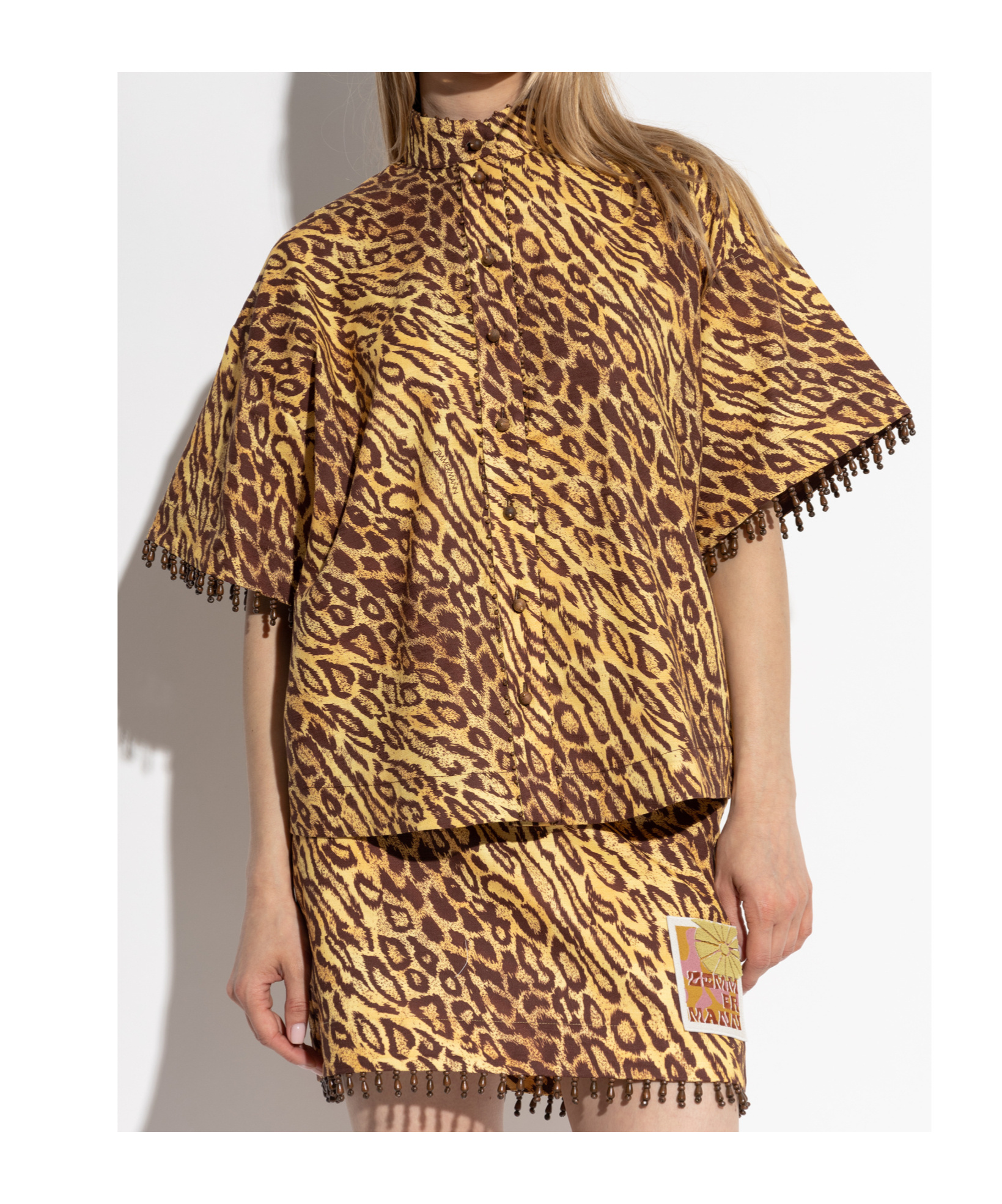 ZIMMERMANN ZIMMERMANN COCO LEOPARD PRINTED BEADED FRINGE SHIRT