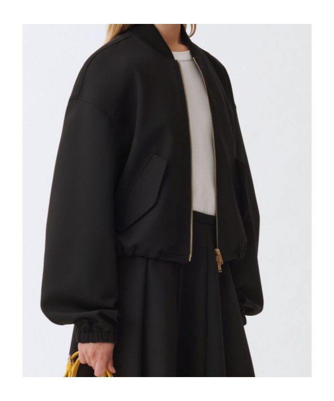 Shop Fabiana Filippi Knitted Collar Scuba Bomber Jacket In Black