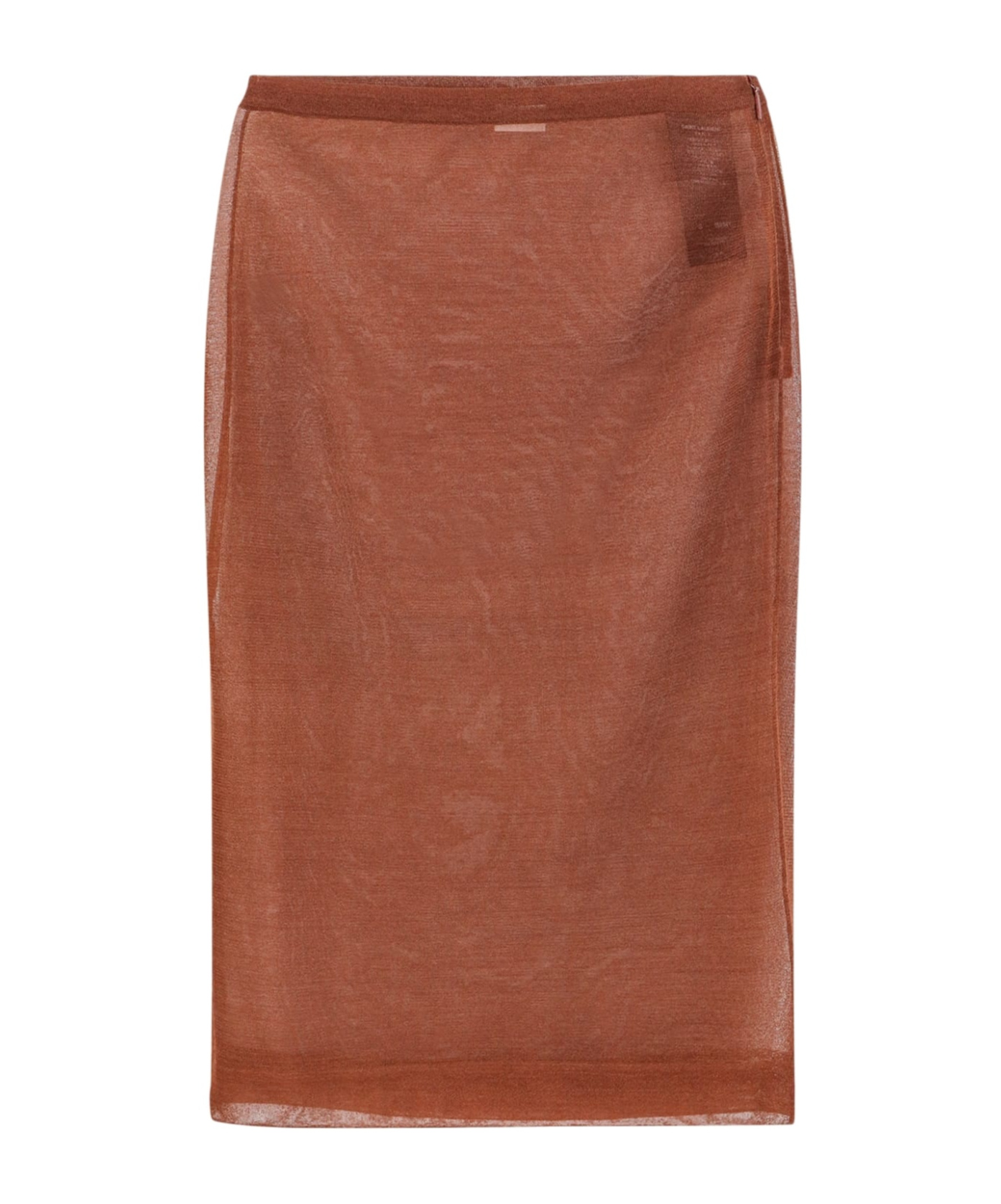 Saint Laurent Knitted Pencil Midi Skirt In Brown