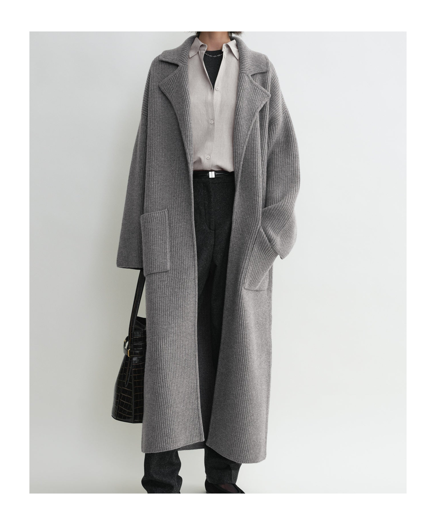 Shop Totême Ribbed-knit Cardi-coat In Gray