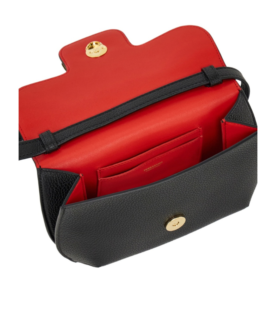 Ferragamo Double Gancini Mini Leather Shoulder Bag In Black