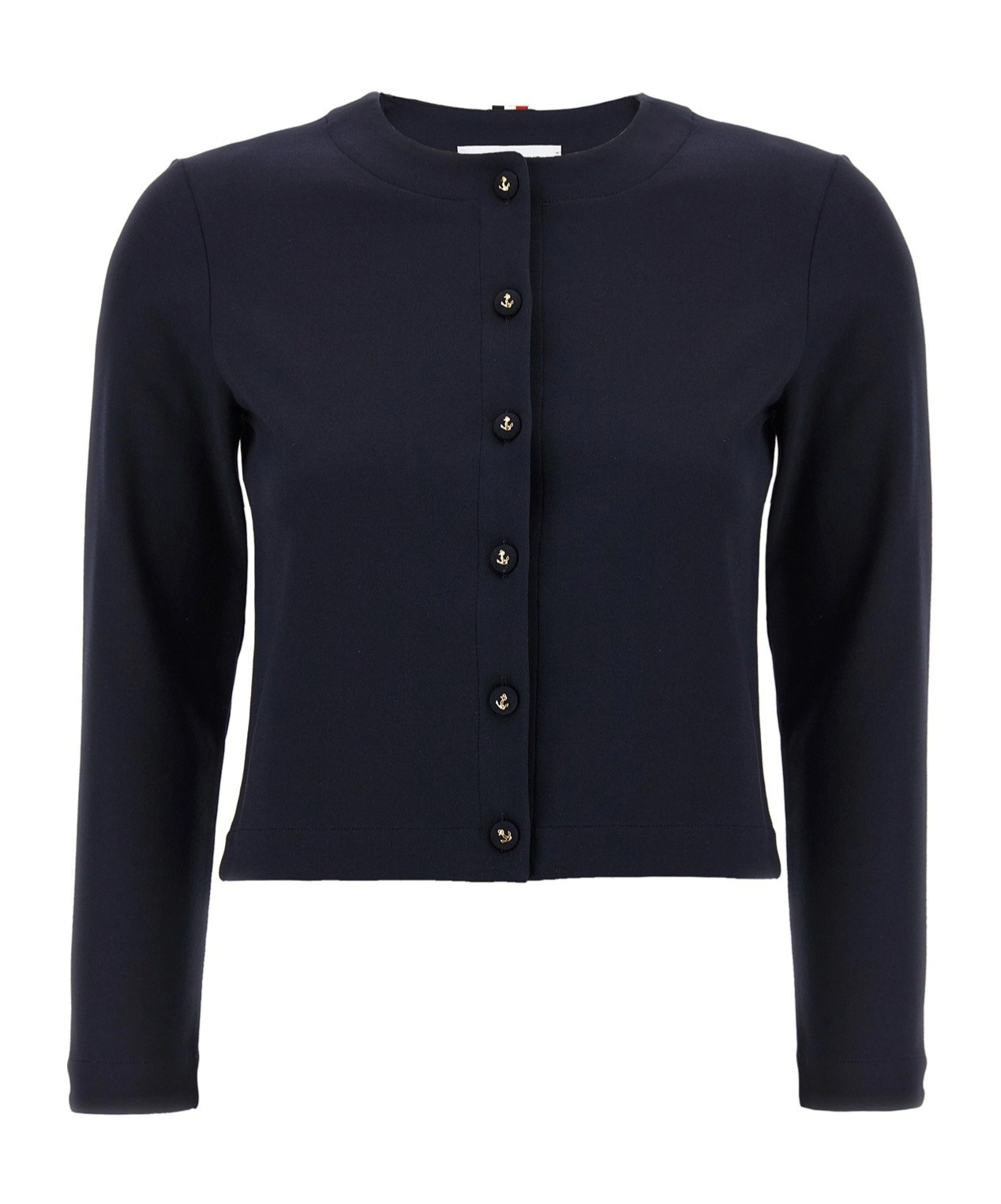 Thom Browne Cropped Black Cardigan With Button Anchor Motifs In Blue