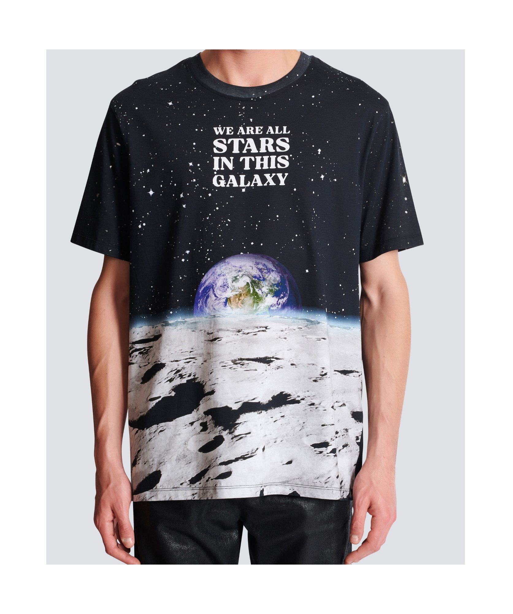 Balmain Earth And Stars Print T-shirt In Black