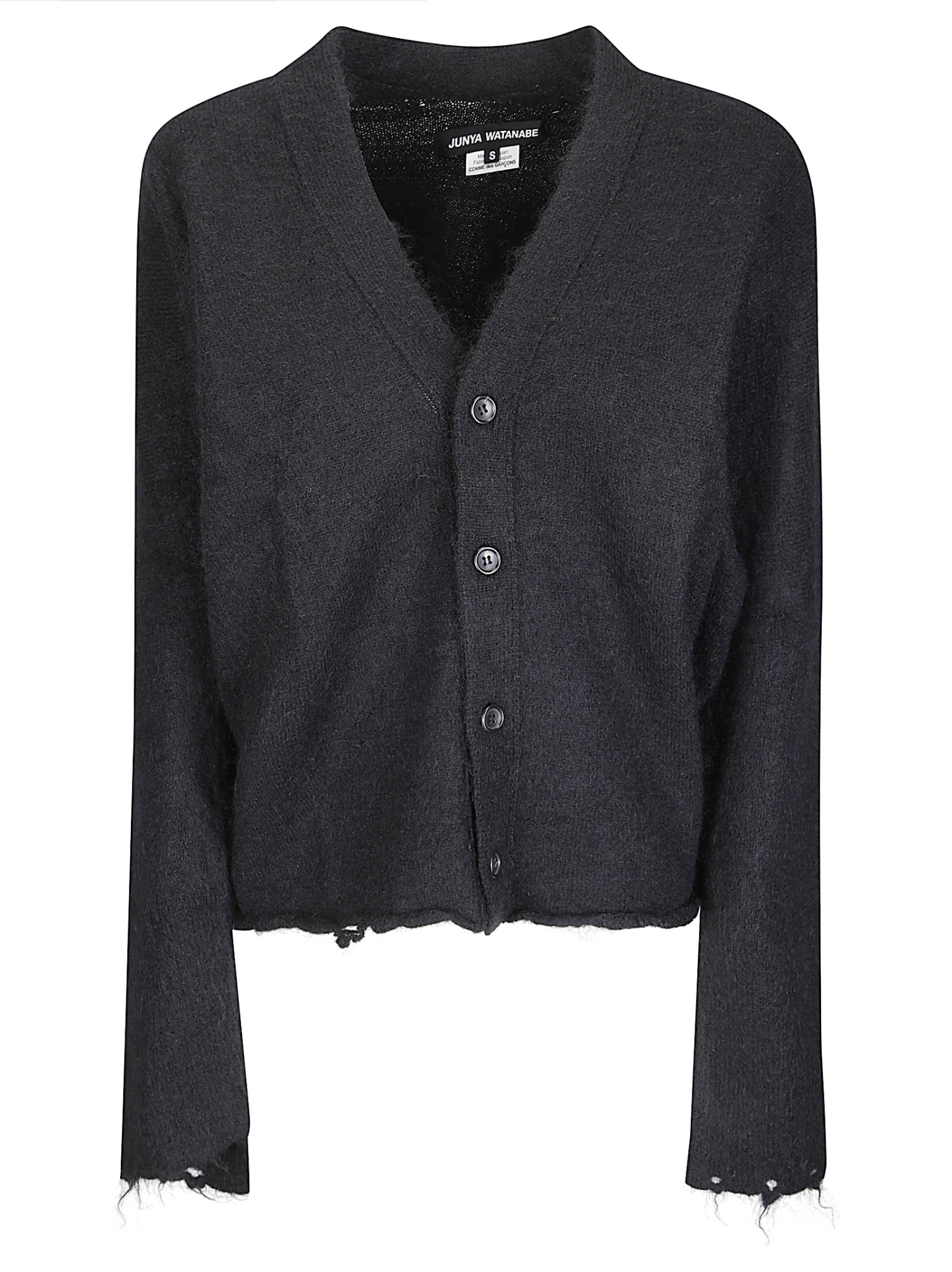 Junya Watanabe V-neck Distressed-effect Cardigan In Black