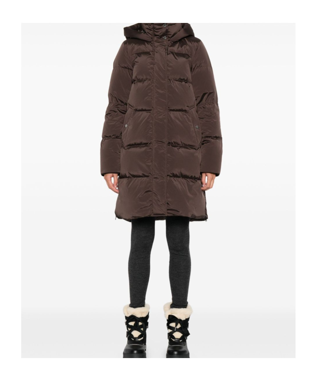 Woolrich Mid-thigh Length Quilted Jacket In Brown
