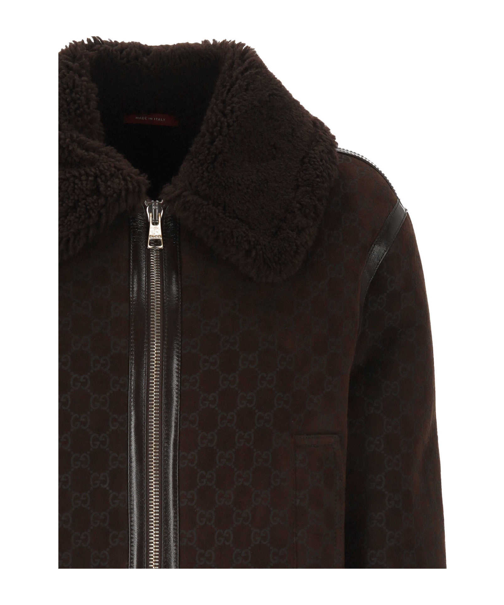 Gucci Long-sleeved Leather Jacket In Brown