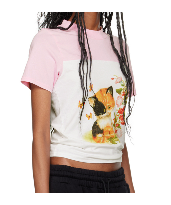 Lu'u Dan Pink & White Cropped T-shirt In Multicolor