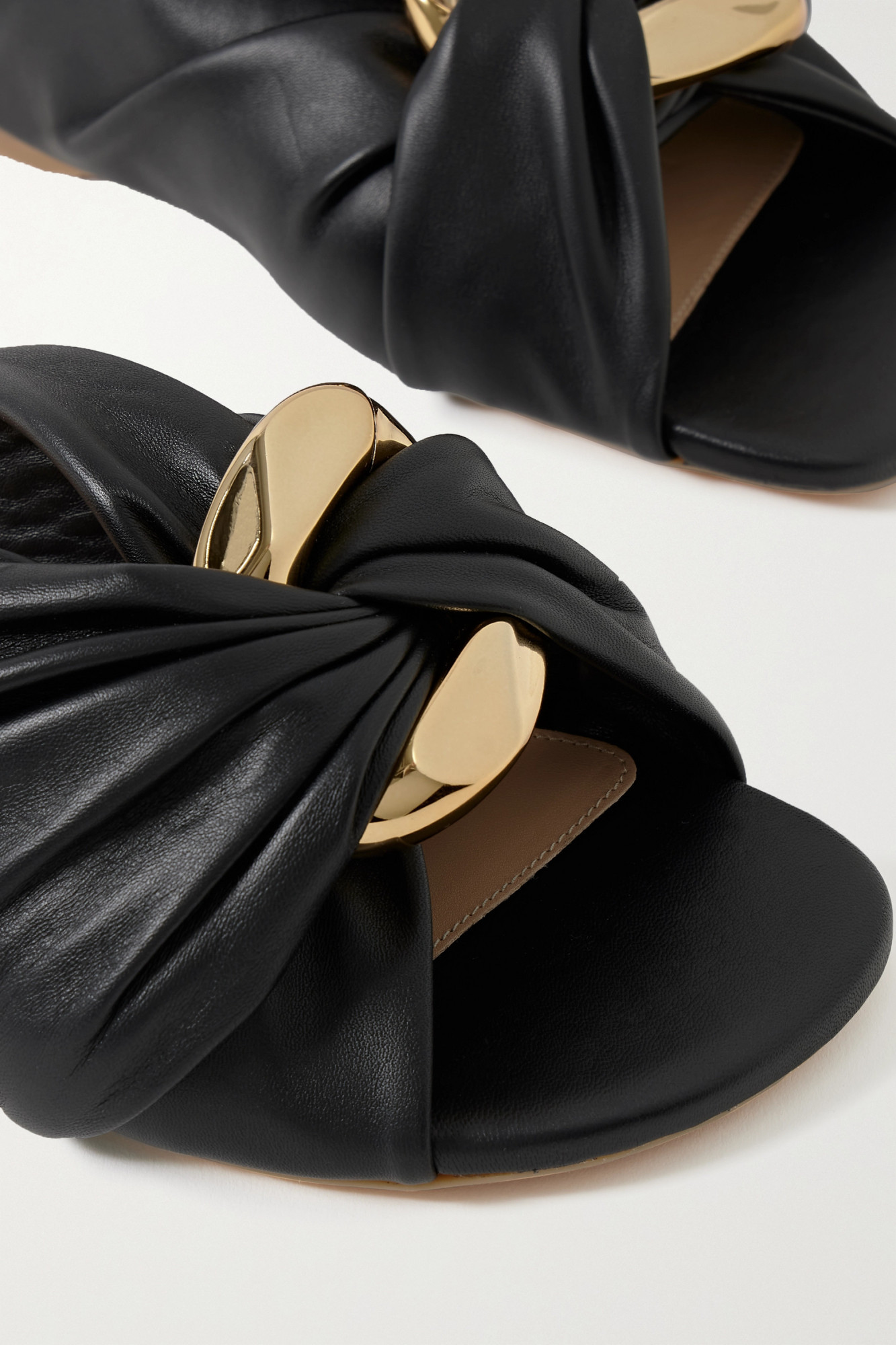 Jw Anderson Corner Chain-embellished Gathered Leather Slides In Black
