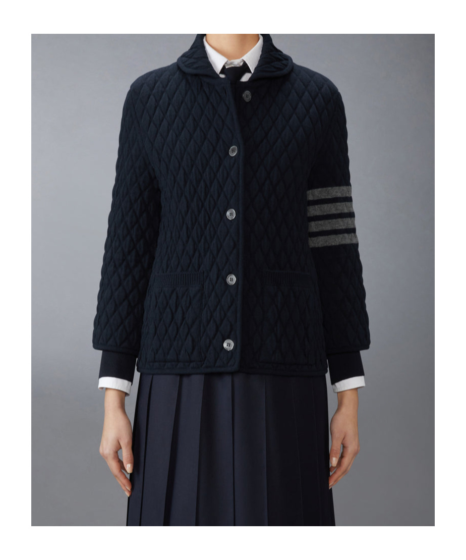 Thom Browne Navy Quilted Knit Merino Wool 4-bar Work Jacket In Blue