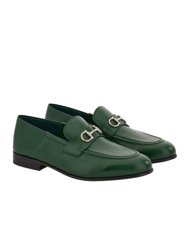 Ferragamo Mule Loafer With Gancini Ornament In Green