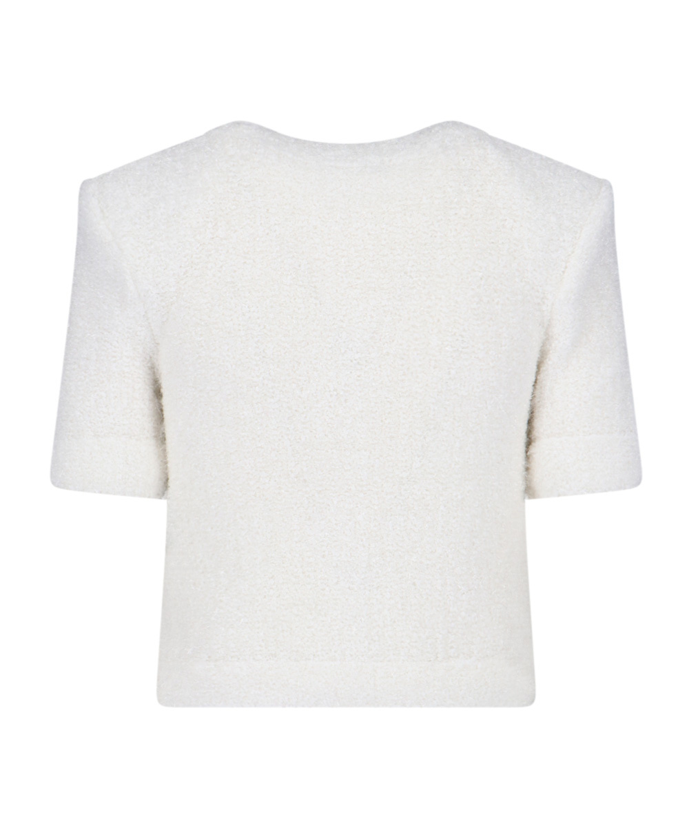 Balmain Cropped Knitted Cardigan In White