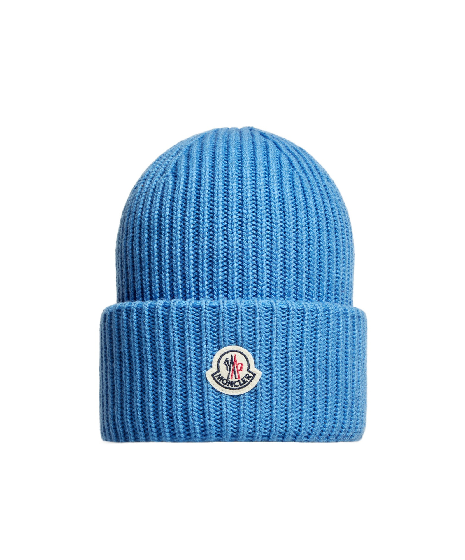 Moncler Blue Wool Beanie Hat With Logo In Blue