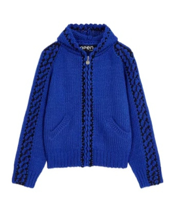 Open Yy Stitch Zip-up Knit Hoodie In Blue