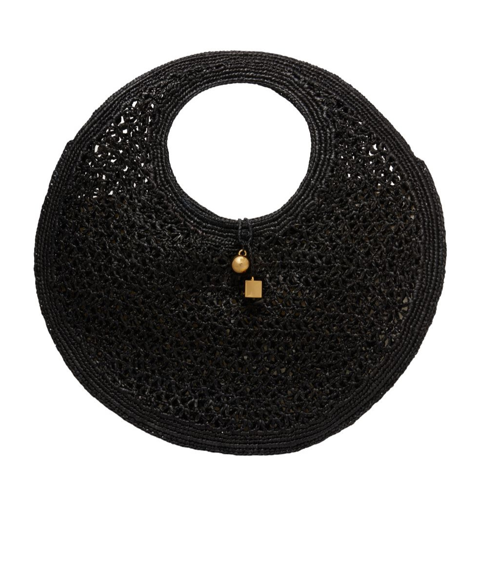 Jacquemus Le Rond Spiaggia Shoulder Bag In Raffia In Black