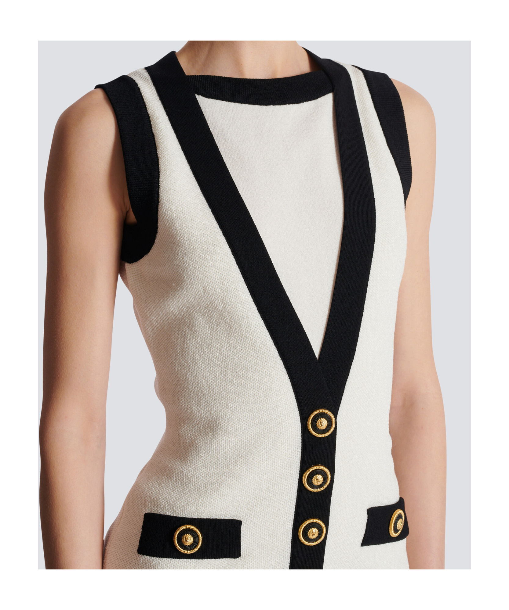 Balmain Knitted Sleeveless Mini Dress In White
