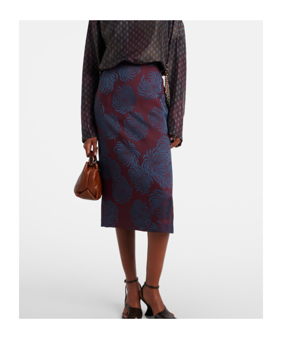 Dries Van Noten Jacquard Midi Skirt In Blue