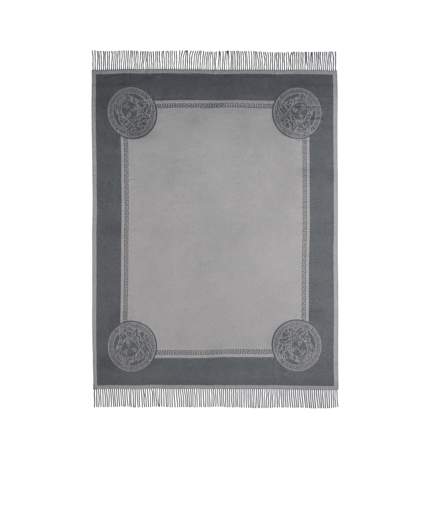 Versace Medusa Head Fringed-edge Blanket In Gray