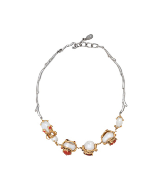 Marni Pearl-embellished Necklace In Gray