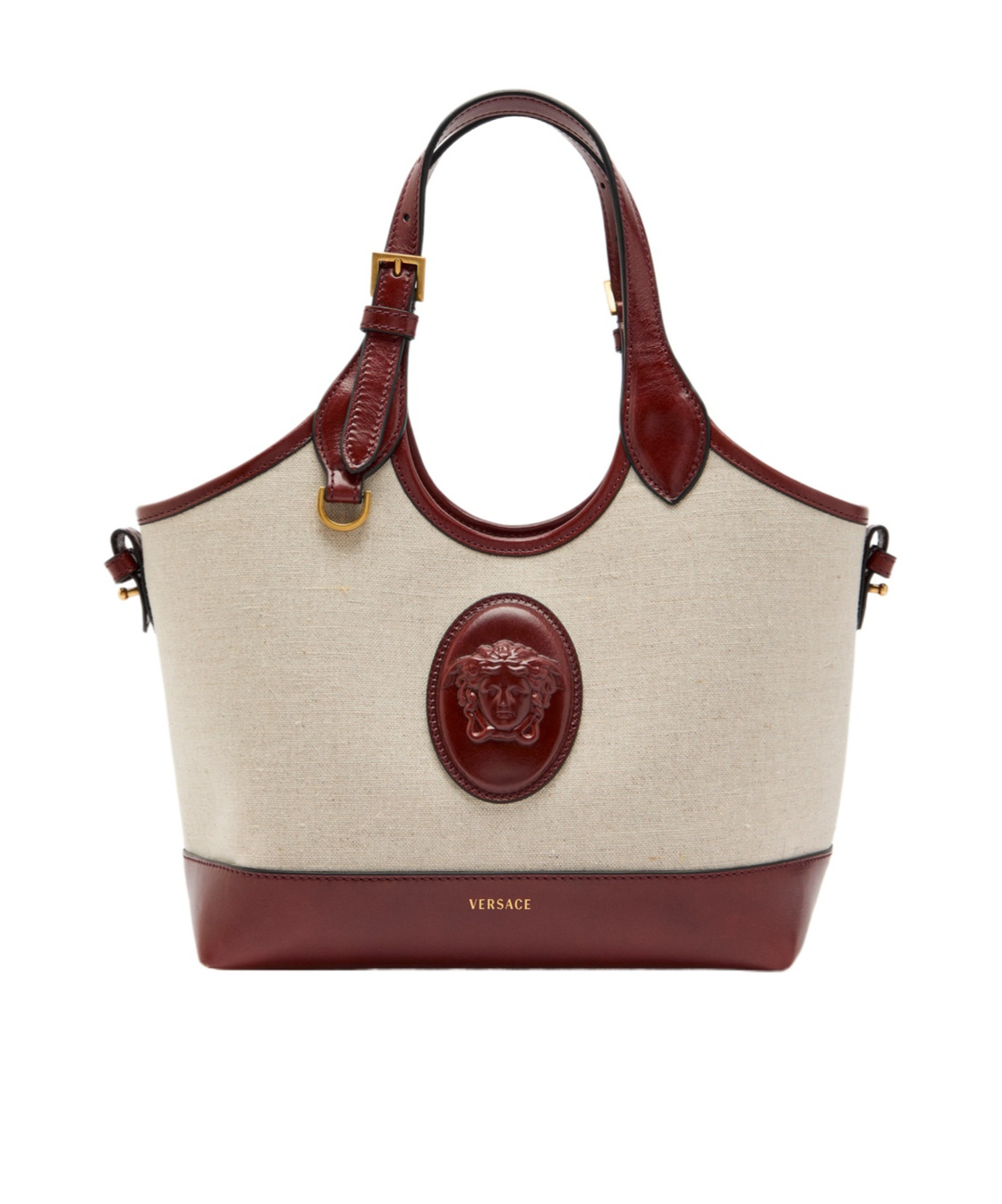 Versace Small Leather And Canvas Tote Bag In Nude
