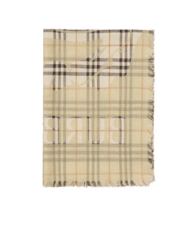 Burberry Wide Ekd Check Wool Silk Scarf In Neutral
