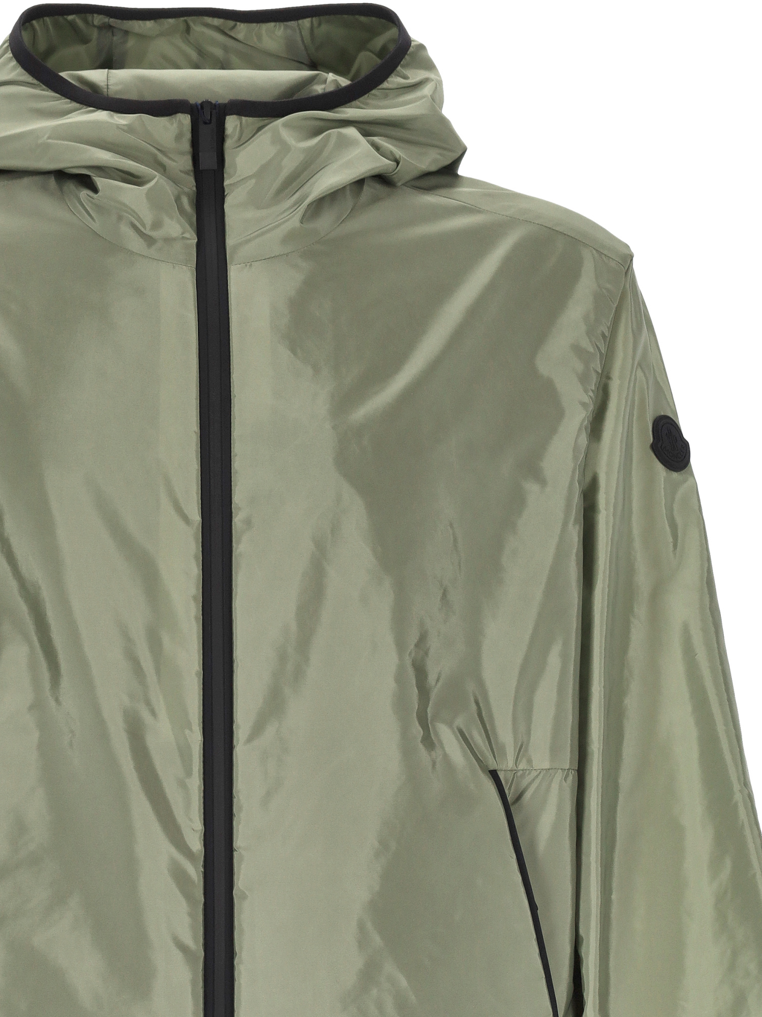 Moncler Hooded Nylon Jacket Side Pockets In Green