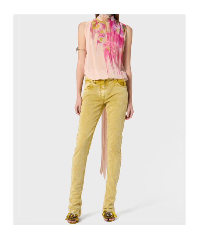 Blumarine Georgette Top With Liquid Flower Print In Pink