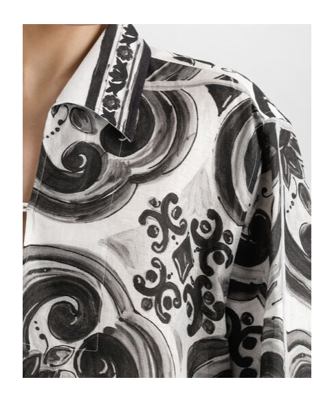 Dolce & Gabbana Camicia Hawaii In Lino Stampa Maiolica