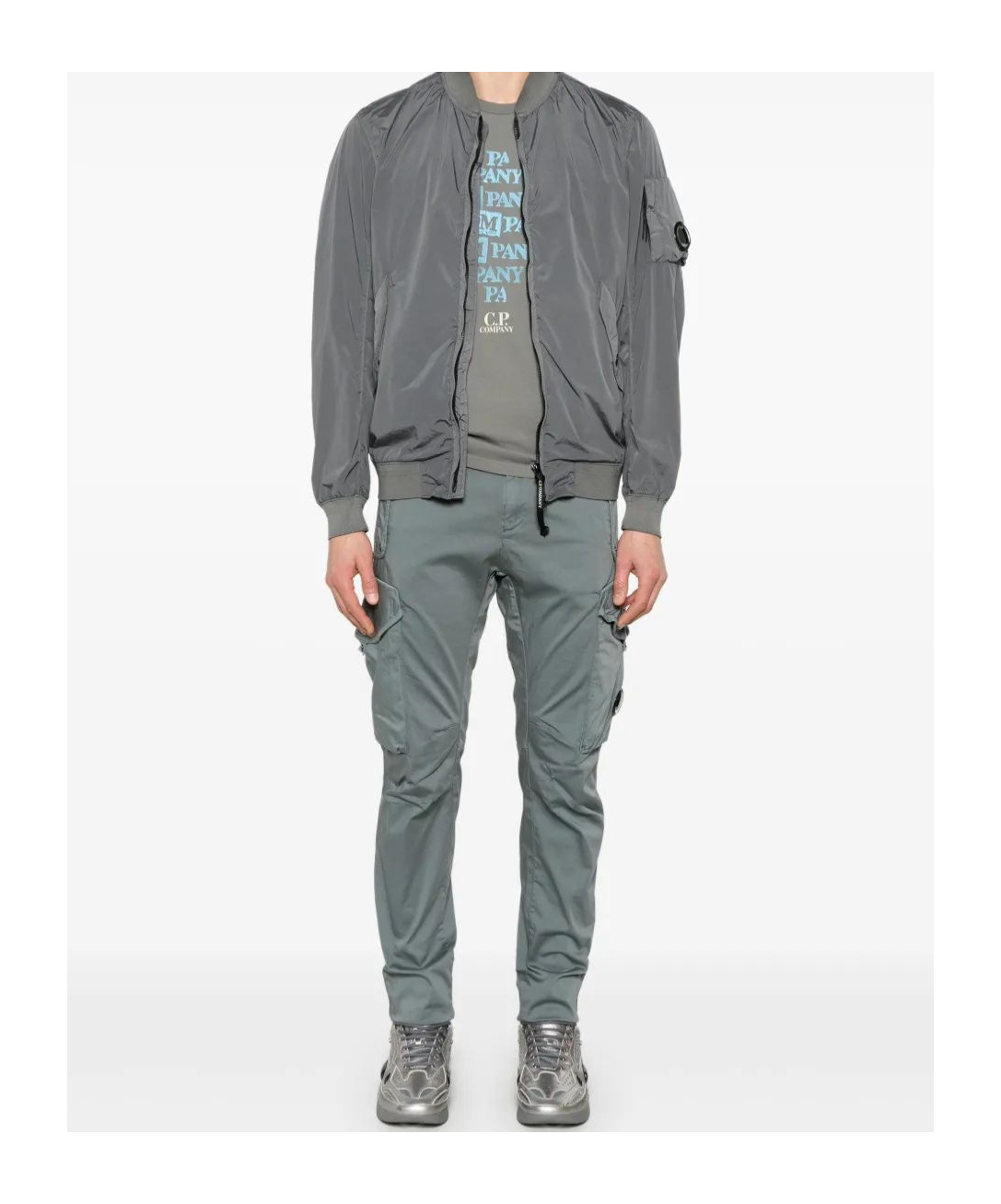 C.p. Company Lens-detail Bomber Jacket In Gray