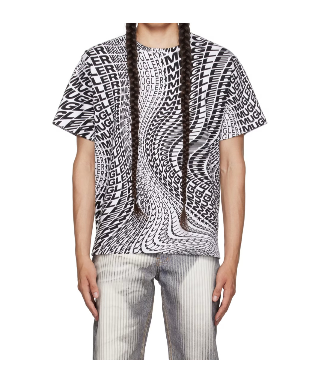 Mugler Round-neck Printed T-shirt In Black