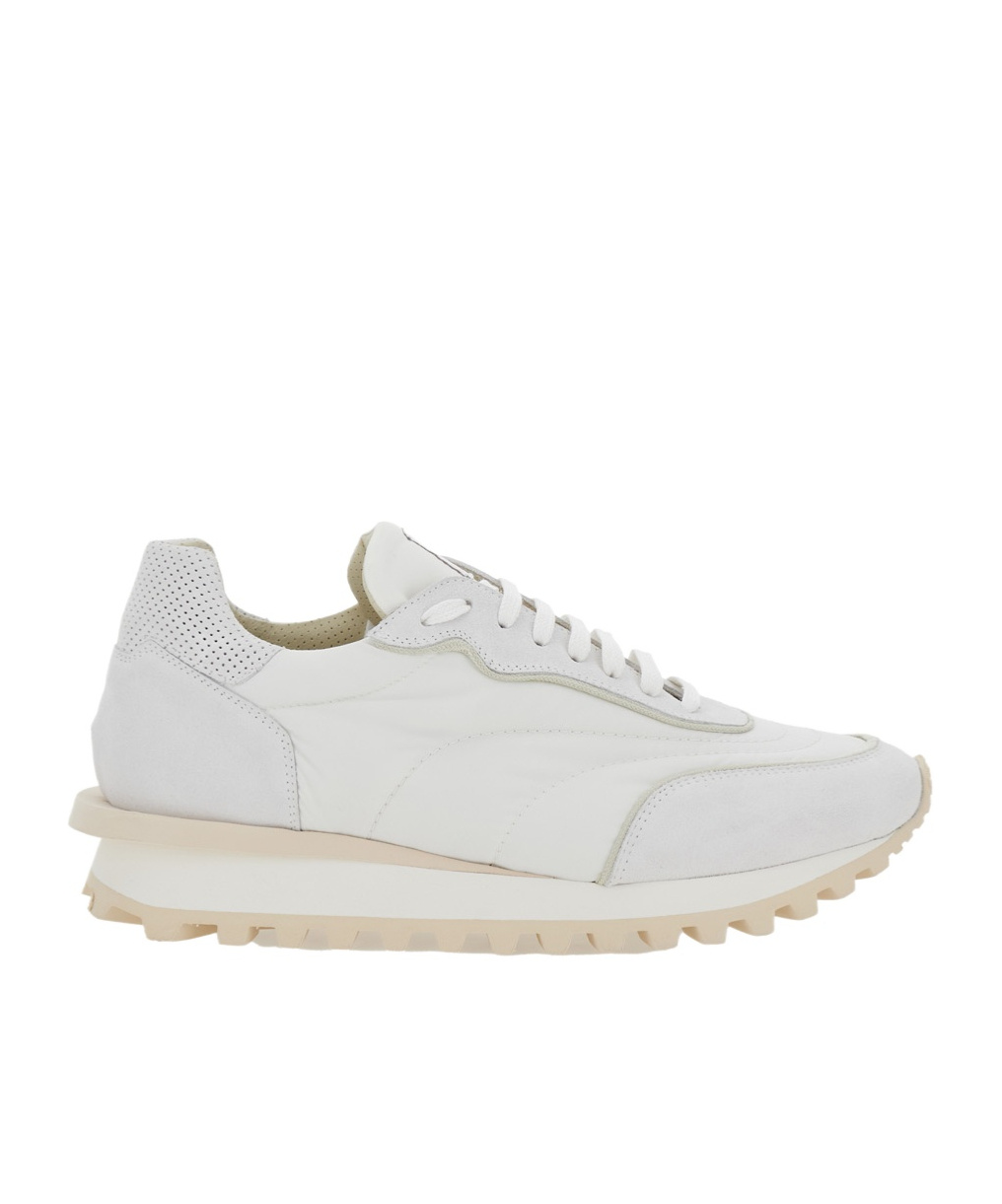 Eleventy White Sneakers With Logo On The Tongue In Suede And Tech Fabric Blend Man In White