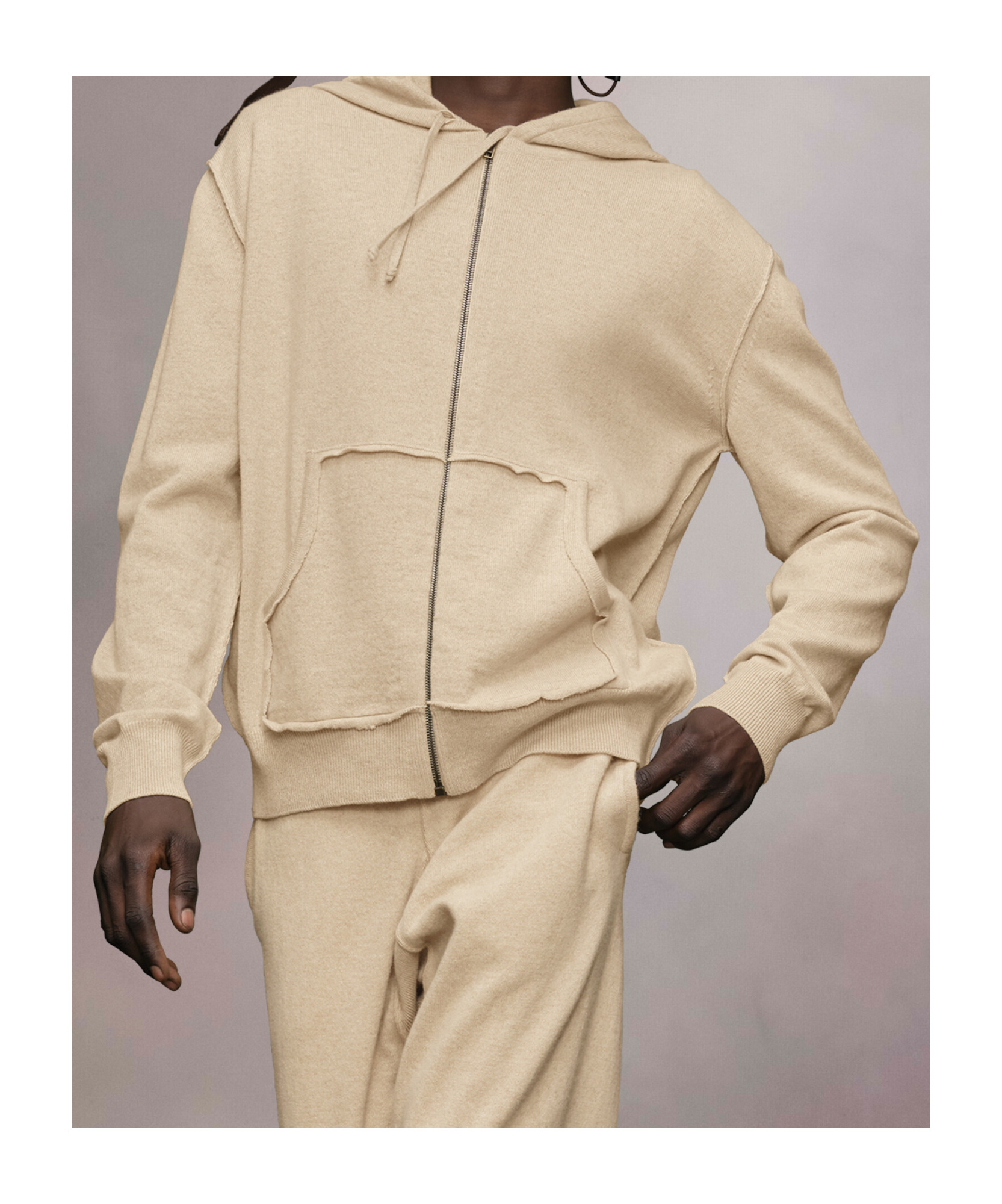 Maison Margiela Zip-up Walnut Sweatshirt With Spacious Hood In Walnut