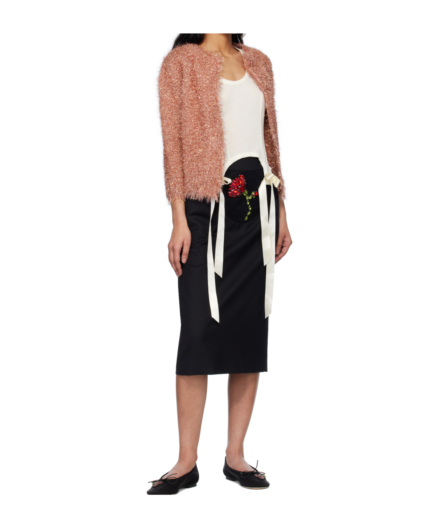 Simone Rocha Embellished Flower Peek-a-boo Skirt In Black