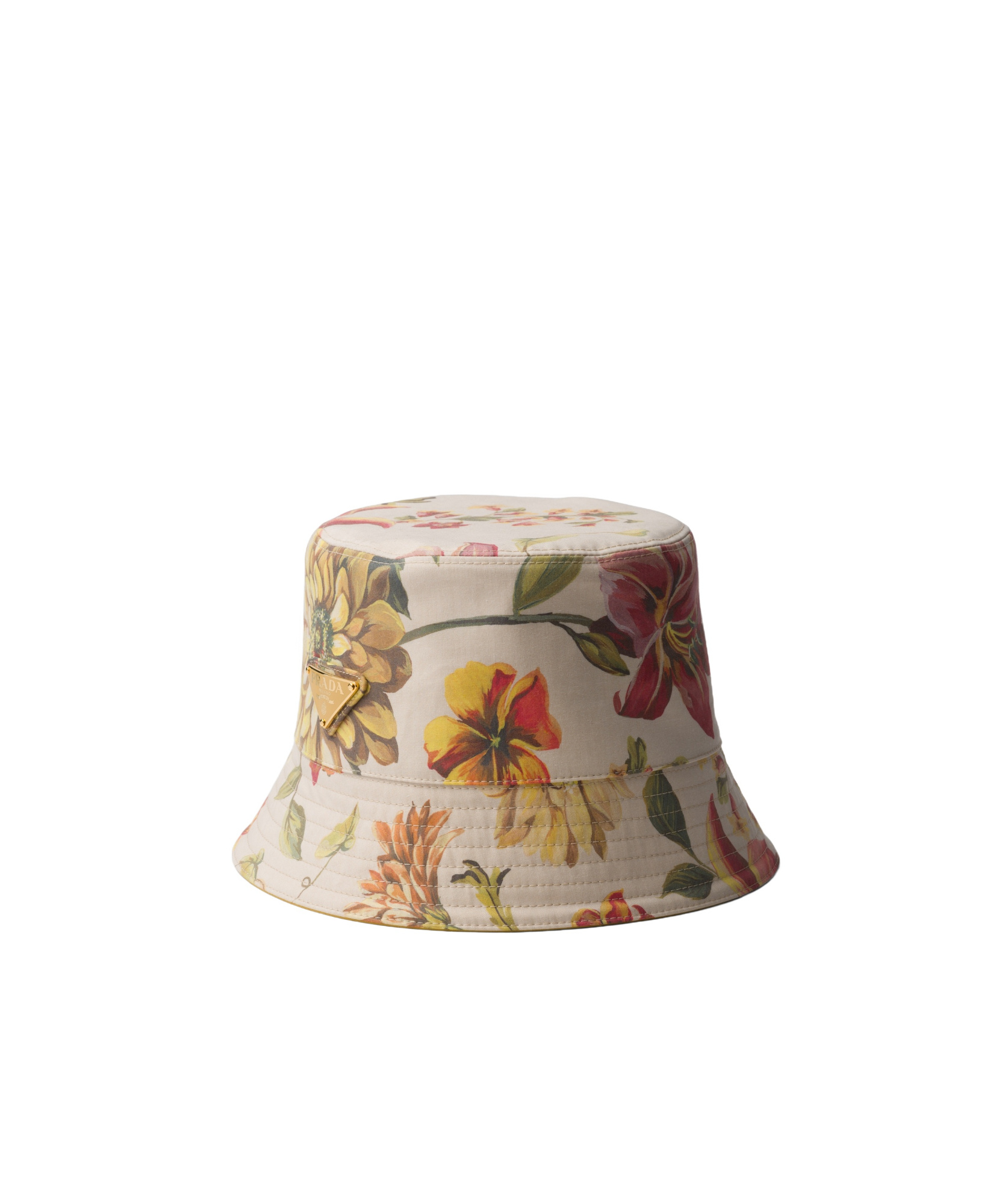 Prada Reversible Printed Cotton Bucket Hat In Nude
