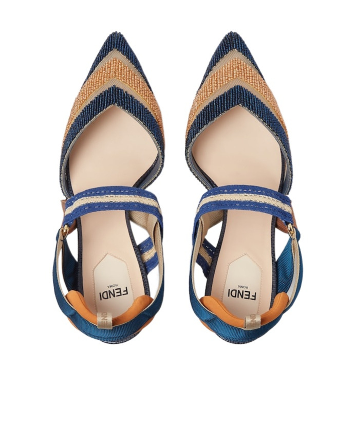 Fendi Blue And Copper Mesh And Beaded High-heeled Slingbacks In Multi