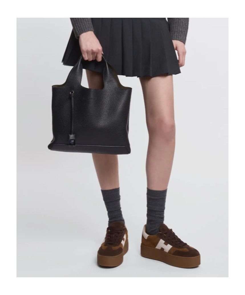 Hogan Shopping Bag In Textured Leather In Black