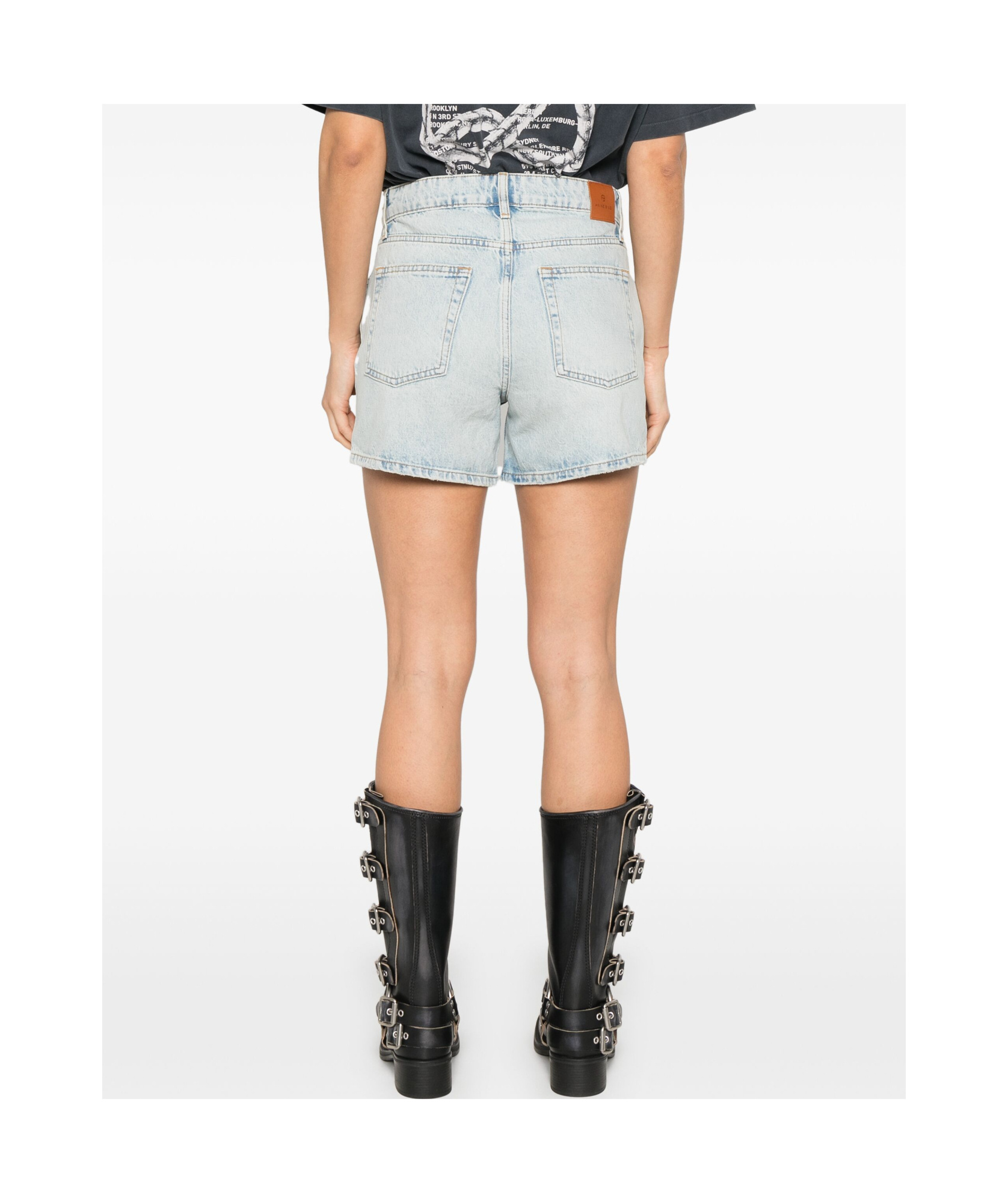 ANINE BING BELT-LOOP DENIM SHORTS