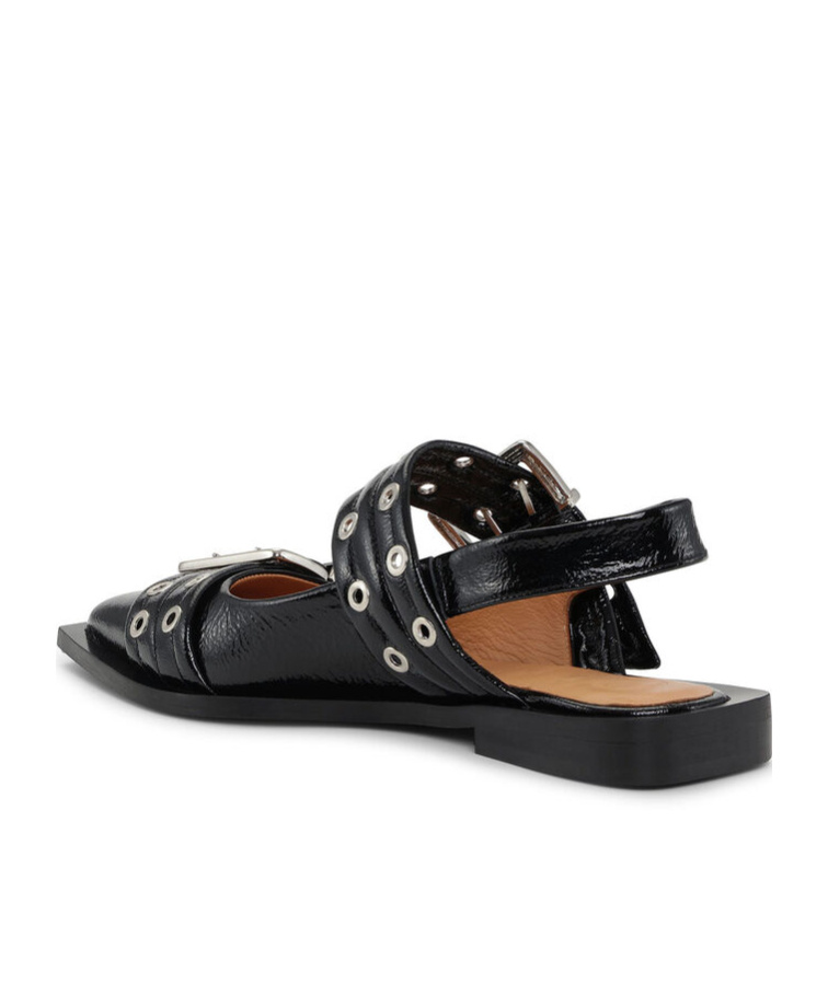 Ganni 'cocco' Black Leather Ballet Flats In Black