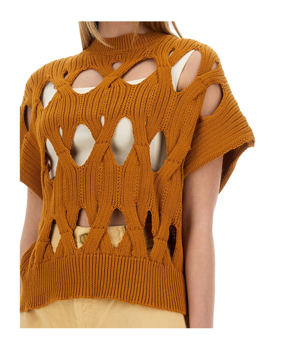 Alysi Hollow Knit Sweater In Orange