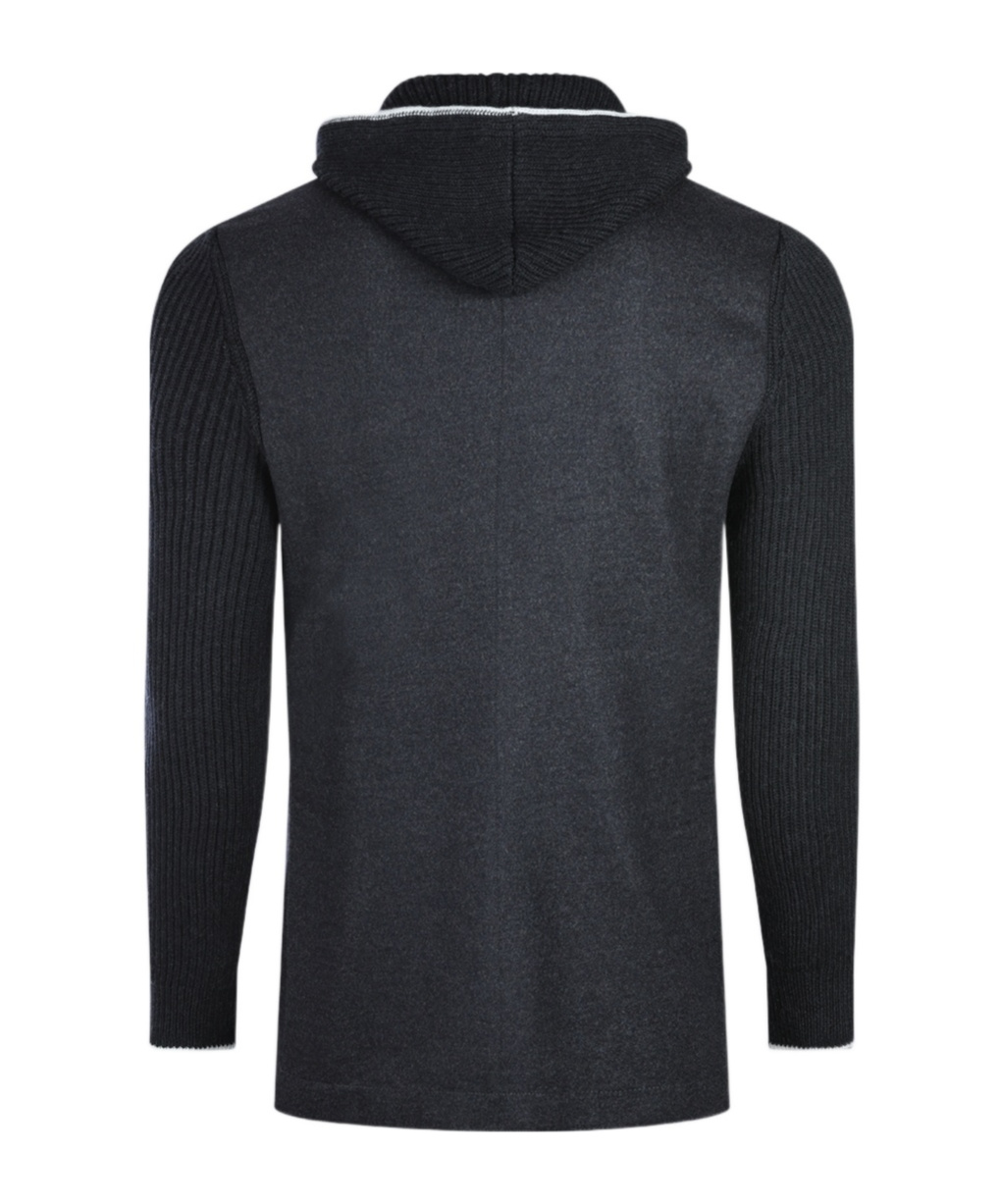 Eleventy Hooded Blazer With Ribbed Sleeves And Pockets In Black