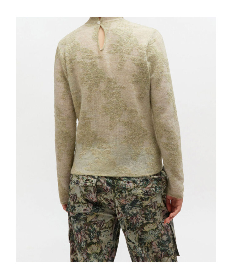 Ganni Flower Jacquard Mockneck Sweater In Brown