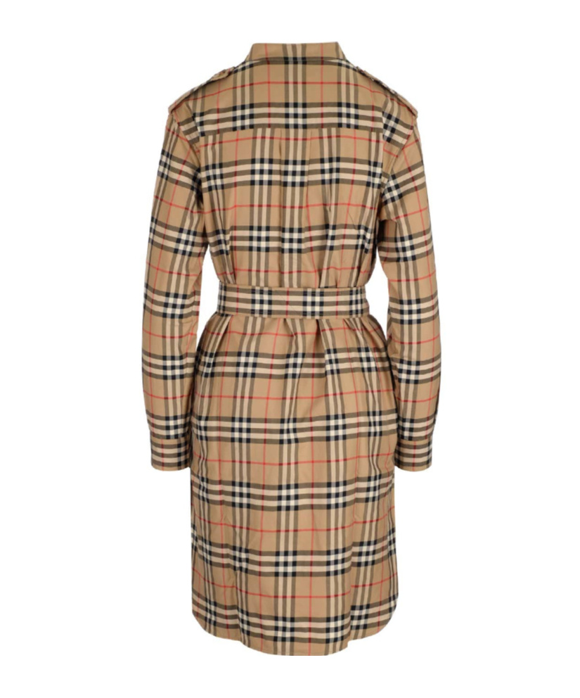 Shop Burberry Long-sleeve Checked Shirtdress In Nude