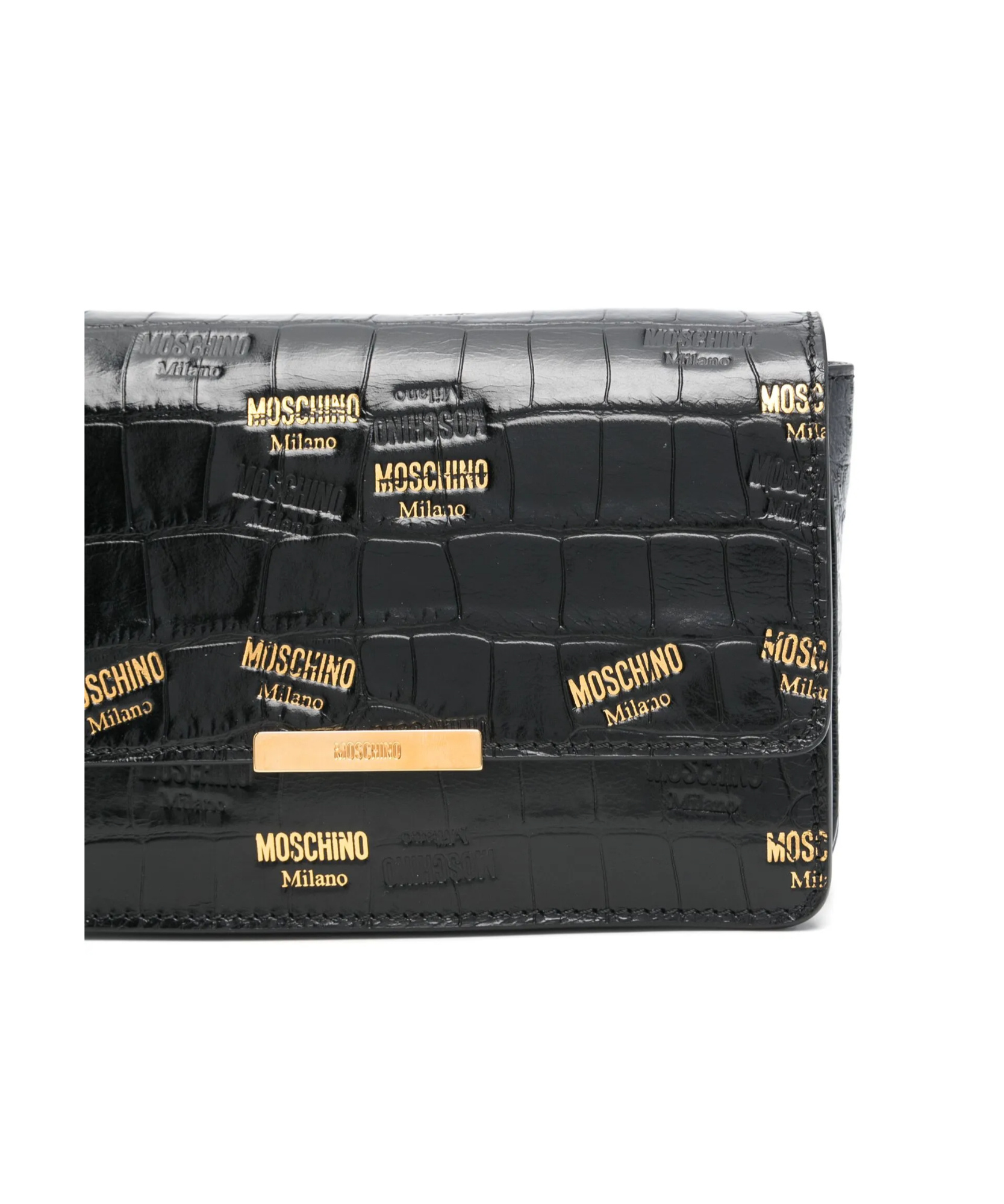 Moschino Crocodile Print Shoulder Bag In Black