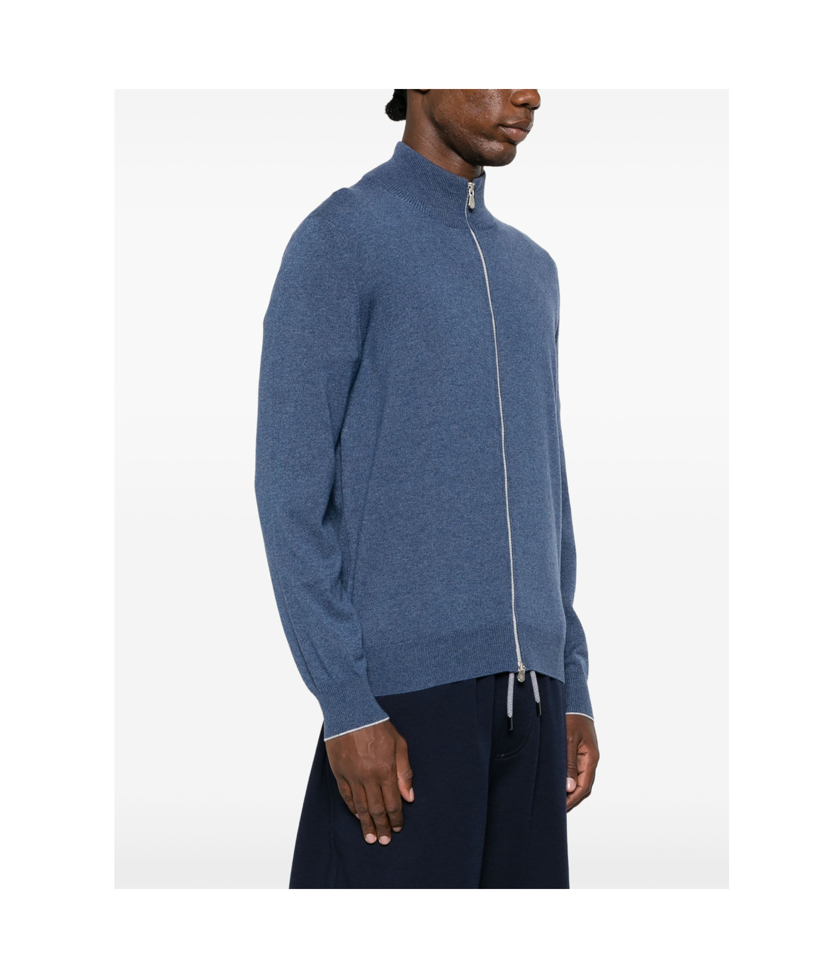 Brunello Cucinelli Virgin Wool Bomber Jacket In Blue
