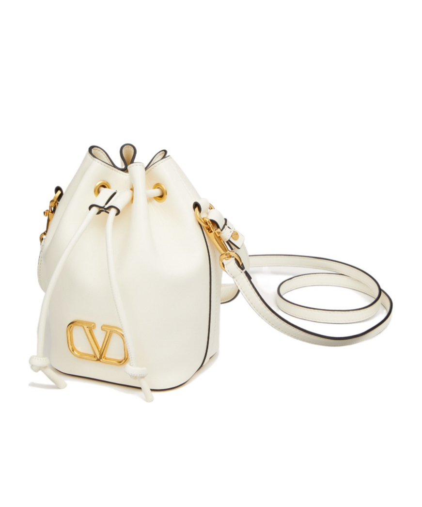 Valentino Vlogo Bucket Bag Contrast Trim In White