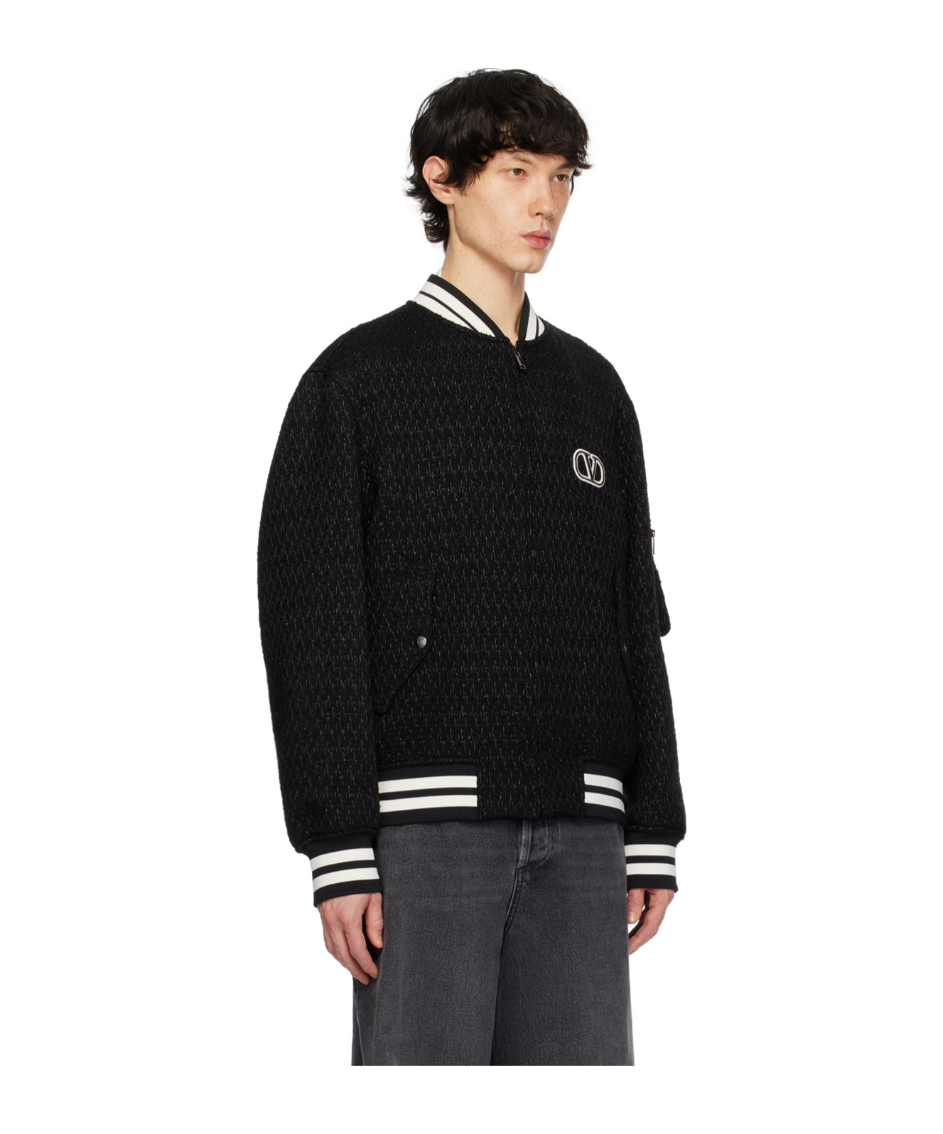 Valentino Long-sleeved Casual Jacket With Standing Collar In Black
