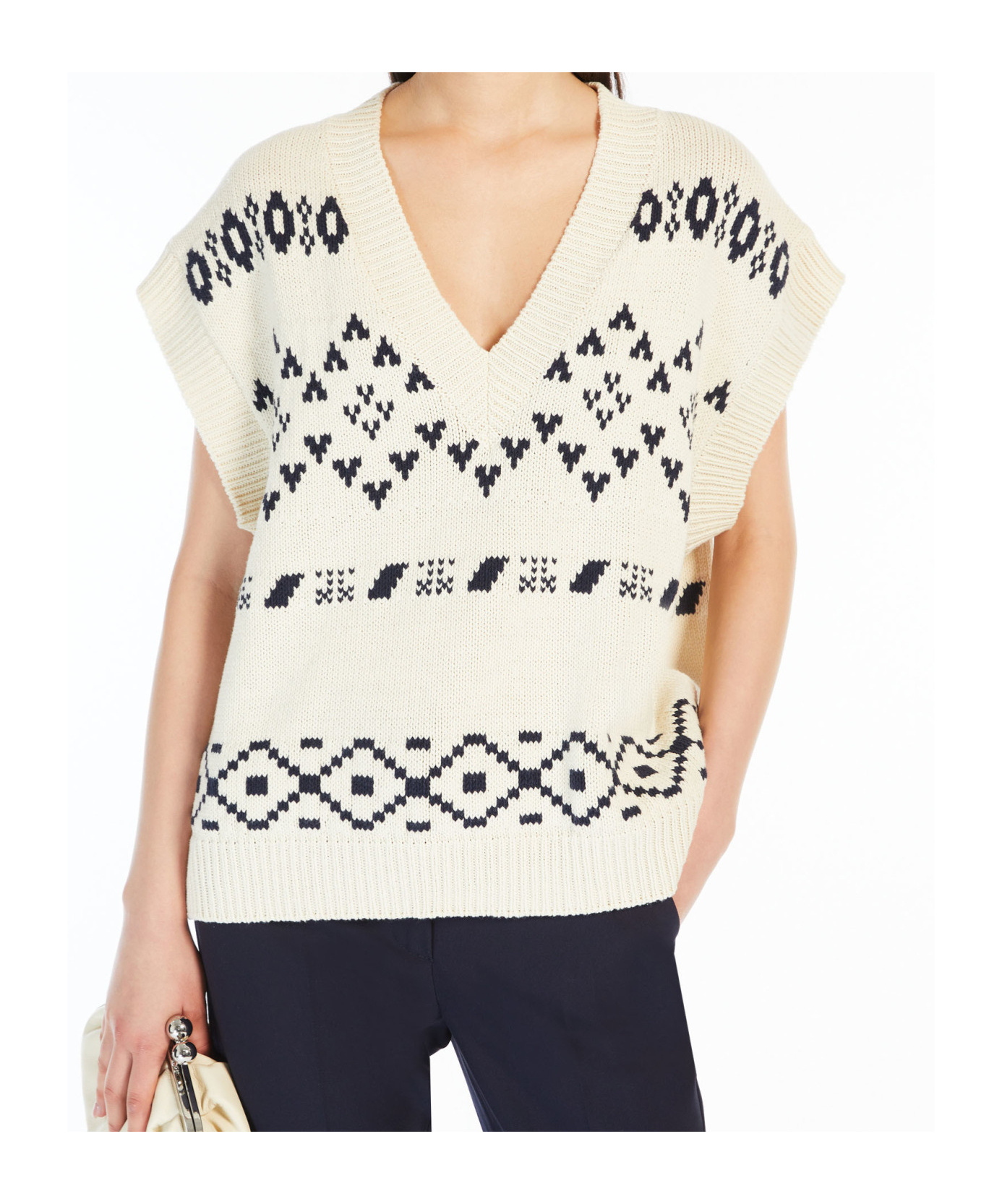 Weekend Max Mara Womens Black V-neck Sleeveless Cotton-blend Vest In Nude