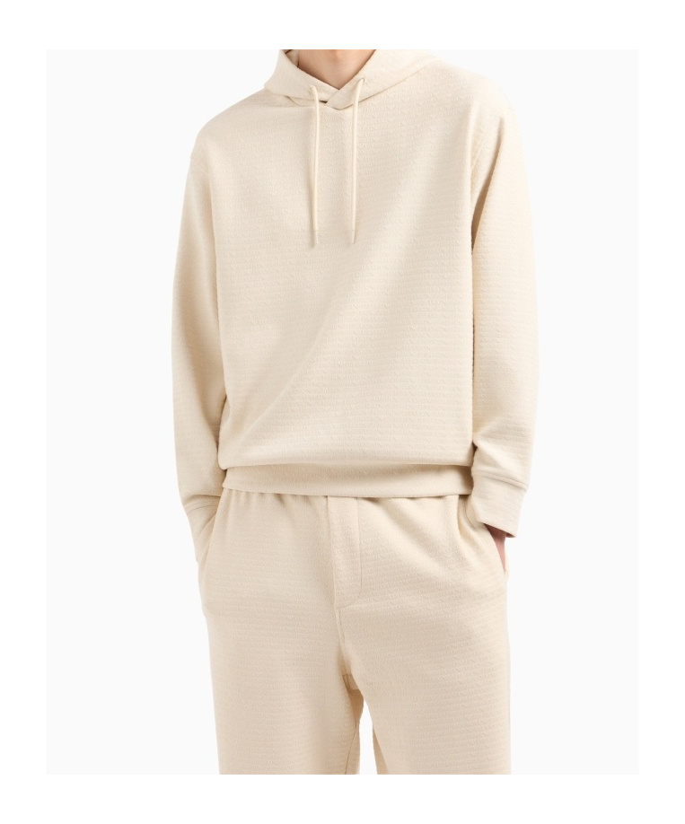 Emporio Armani Asv Jersey-lyocell Blend Hooded Sweatshirt With All-over Lettering In White