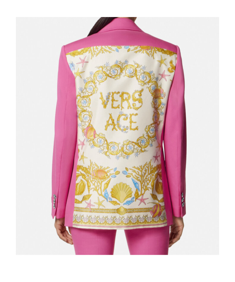 Versace Underwater Barocco Wool Boxy Blazer In Pink