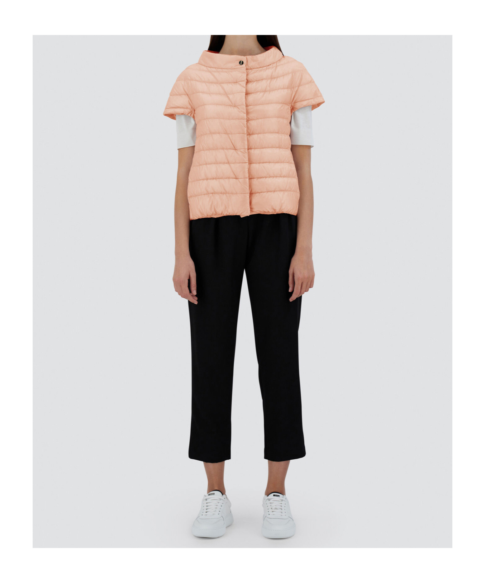Herno Puffer Jackets With Short Sleeves And High Collar In Pink