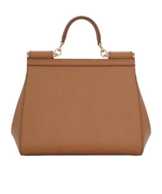 Dolce & Gabbana Large Sicily Top Handle Bag In Dauphine Leather In Brown